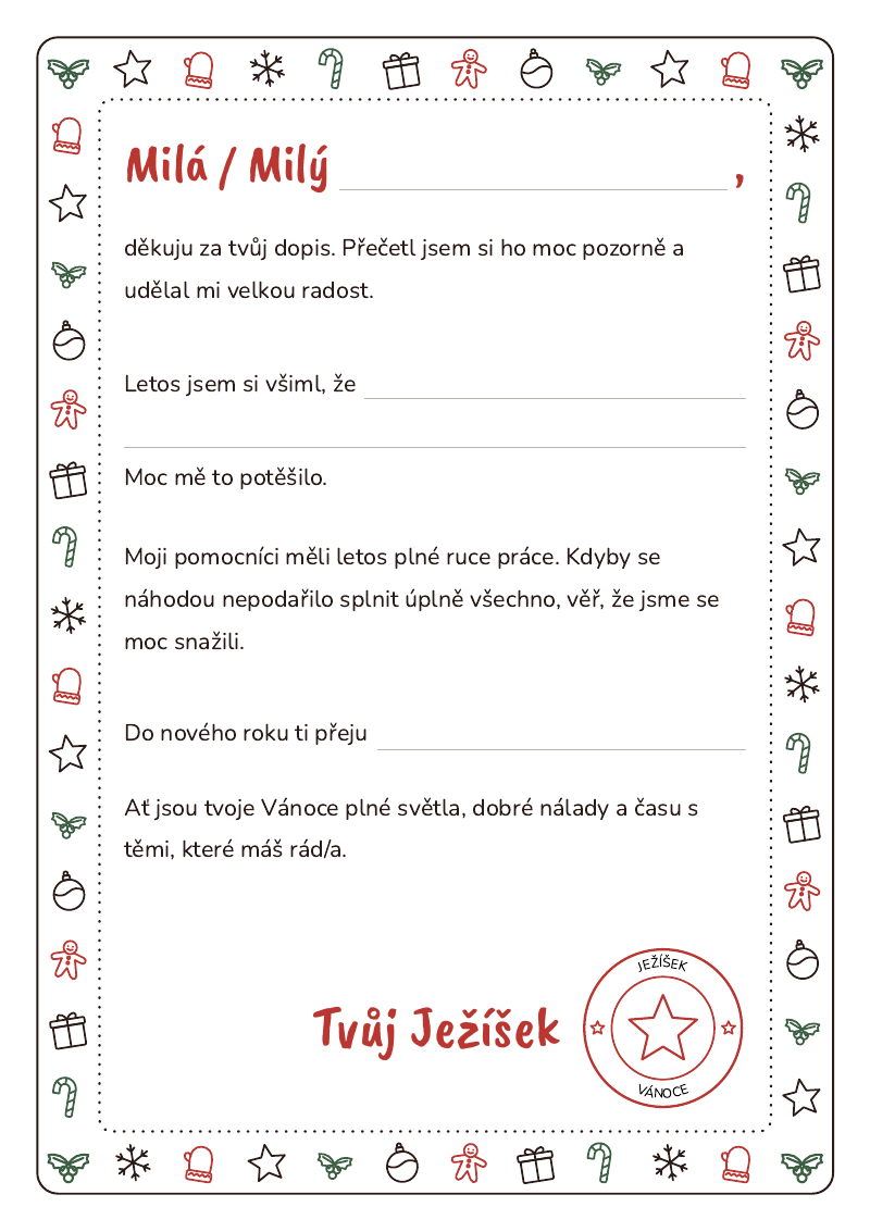 Šablona odpovědi od Ježíška - styl Rámeček