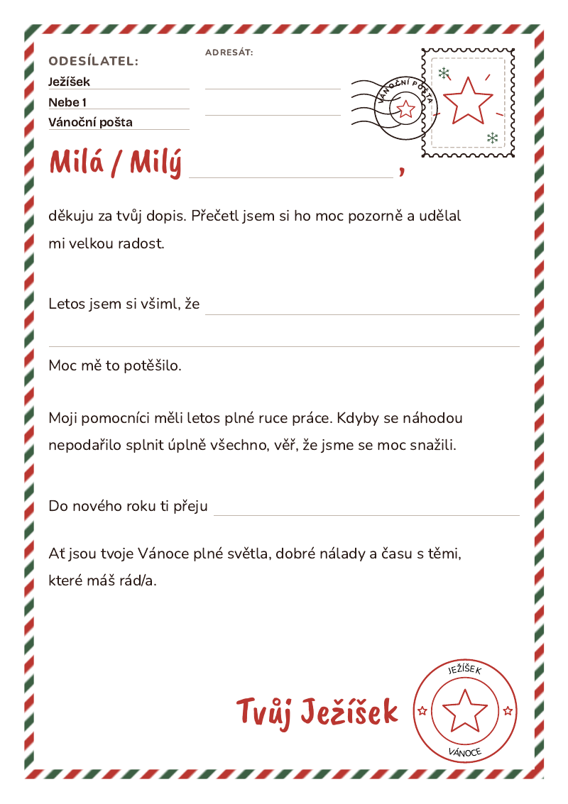 Šablona odpovědi od Ježíška - styl Pošta